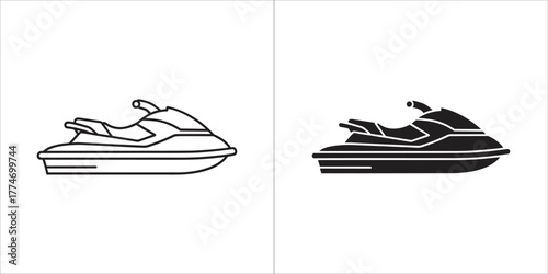 Jet ski vector icon in outline and glyph style