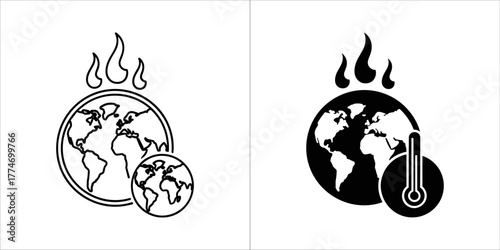 Global warming vector icon in outline and glyph style