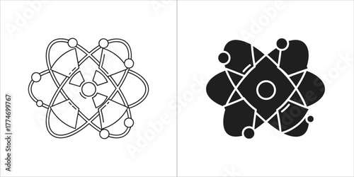 Atom vector icon in outline and glyph style