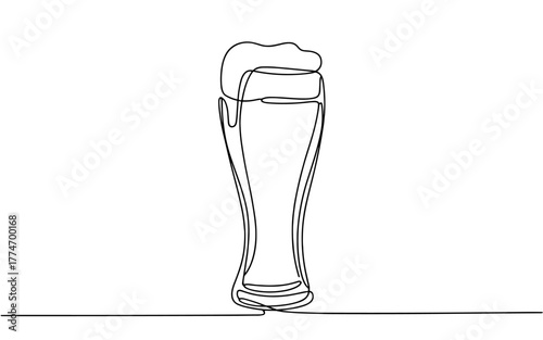 a filled beer glass topped with foam on white background, symbolizing drink, celebration, and modern minimalist art.  
