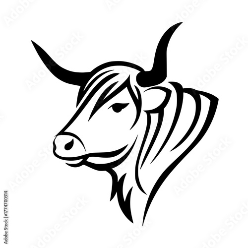 Bold bull head silhouette with powerful horns, strength and determination symbol