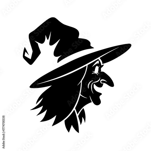 Spooky Halloween witch silhouette with classic pointed hat ideal for holiday designs