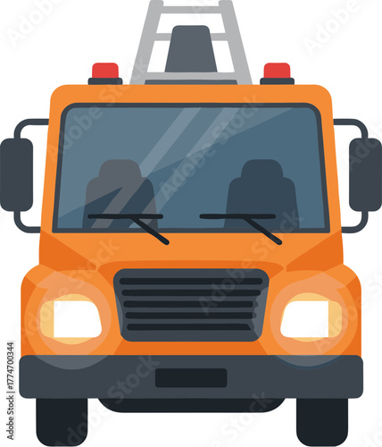 Flat Design Front Detailed Firetruck Emergency Vehicle Transportation Illustration