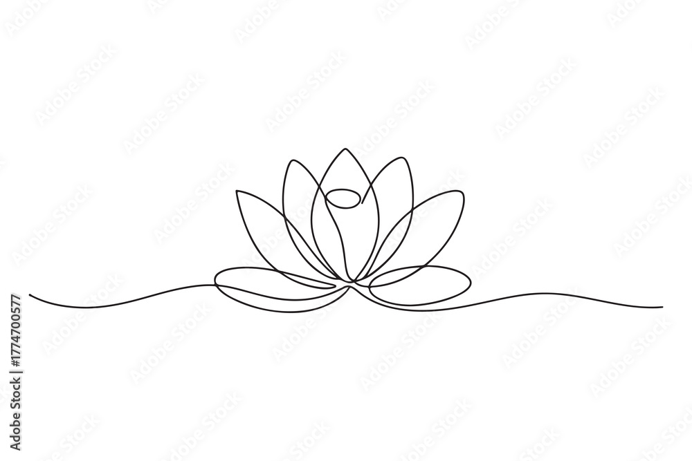 Fototapeta premium Simple modern continuous one line drawing of lotus flower and leaf in minimalist aesthetic style for spa, yoga and floral logo design 