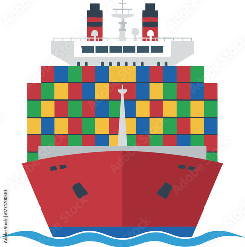 Flat Style Detailed Cargo Ship Container Transportation Logistics and Delivery Illustration