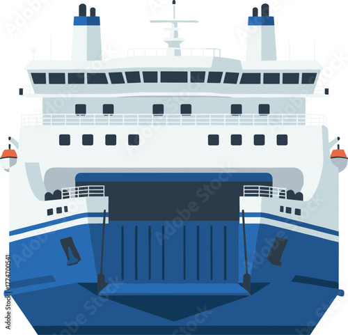 Flat Detailed Ferry Ship Front View Illustration Transport Marine