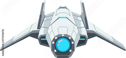 Futuristic Flat Spaceship Aircraft Transportation Vehicle Detailed Illustration