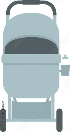 Minimalist Flat Design Baby Stroller with Bottle Holder Illustration