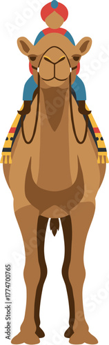 Flat Illustration of Cute Camel with Rider in Desert Theme Style