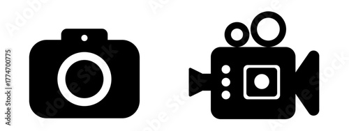 Media production vector set: icons of a digital still camera and a video camcorder.