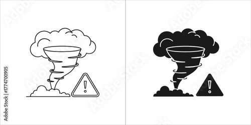 Tornado warning sign icon, natural disaster