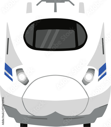 Front View Flat Style Bullet Train Transportation Rail Machine Illustration