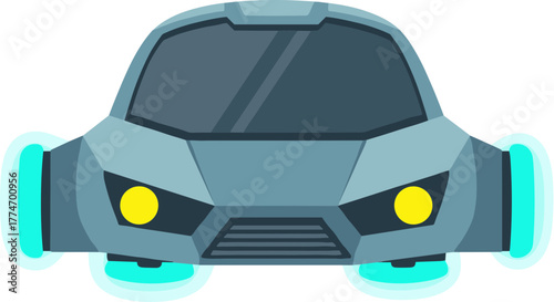 Flat Style Futuristic Flying Vehicle Illustration with Hovering Technology Transportation
