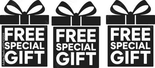 Three black gift boxes with free special gift text