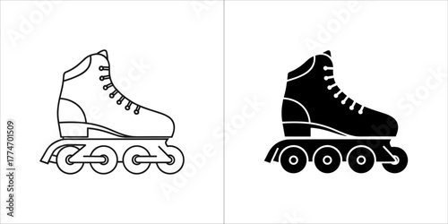Roller skate outline and silhouette for design