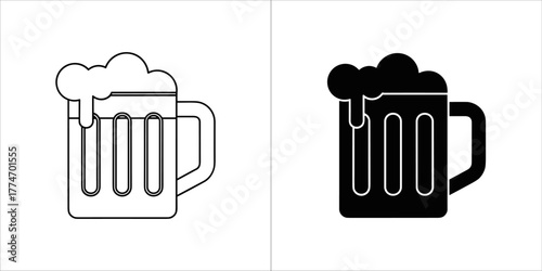 Beer mug with foam, black and white version