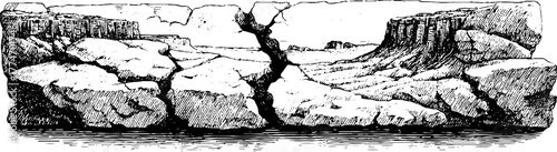 Cracked engraved stone plaque with scenic landscape