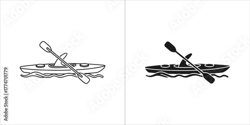 Illustration of a kayak with paddle in black