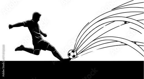 Vector of a player kicking the ball with dynamic motion and speed lines