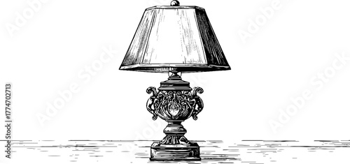 Vintage engraved table lamp with geometric diamond background design for decoration