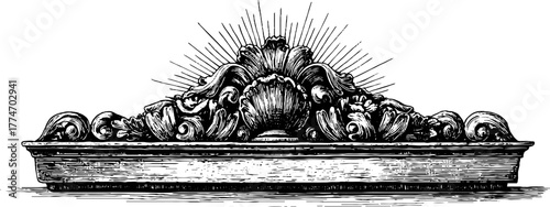 Ornate triangular pediment with carved acanthus motif for architectural decoration