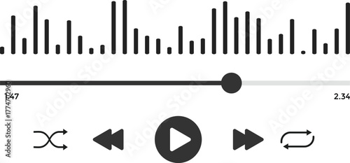 Music player icon set. Playback Interface Symbols. Audio File Control and Podcast Player sign