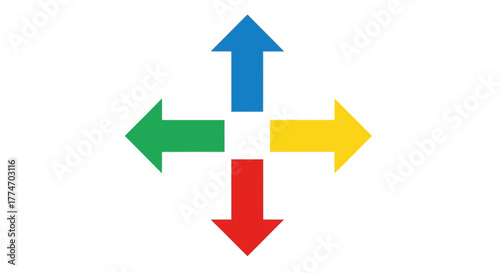 Four colorful arrows pointing in cardinal directions, representing choice, movement, and navigation in a graphic design.