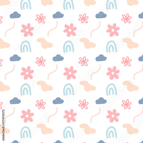 Seamless Digital Pattern of Abstract Pastel Elements for Kids, Fabric, and Background Design