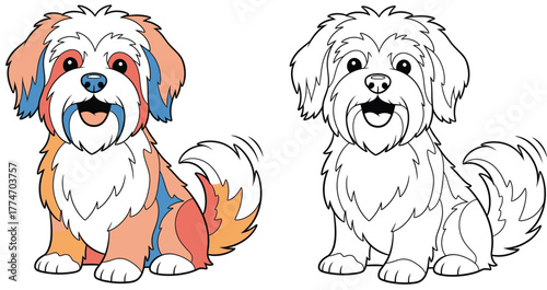 Cute Cartoon Havanese Puppy Dog Coloring Page for Kids