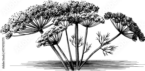 Vintage illustration of wild herbs featuring fennel, dill, and parsley