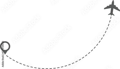 Airplane Route and Flight Path Icon Set. Travel Logistics and Destination Tracking Symbols. Journey Planning symbol. airplane flight route dotted line