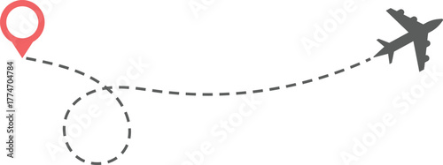 Airplane Route and Flight Path Icon Set. Travel Logistics and Destination Tracking Symbols. Journey Planning symbol. airplane flight route dotted line