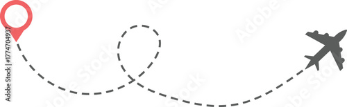 Airplane Route and Flight Path Icon Set. Travel Logistics and Destination Tracking Symbols. Journey Planning symbol. airplane flight route dotted line