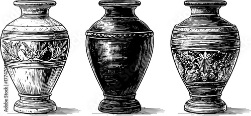 Antique amphora with ornamental engravings for vintage design