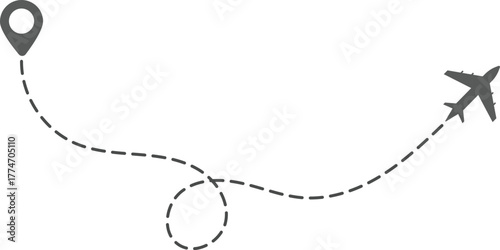 Airplane Route and Flight Path Icon Set. Travel Logistics and Destination Tracking Symbols. Journey Planning symbol. airplane flight route dotted line