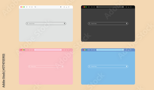 colorful Browser window mockup. Empty web page Interface mockup. computer screen template. Blank Website Layout