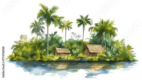 Jodensavanne. Jodensavanne hand drawn watercolor illustration