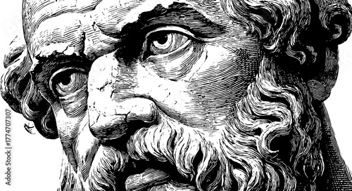 Classic engraving of bearded philosopher marble bust