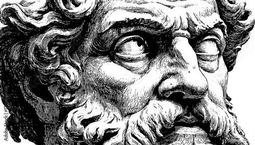 Classical philosopher marble bust engraving - vintage greek wisdom art for historical design
