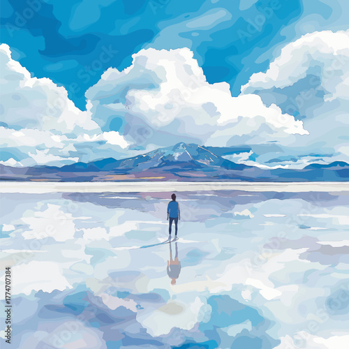 Salar de Uyuni. Salar de Uyuni hand drawn watercolor illustration