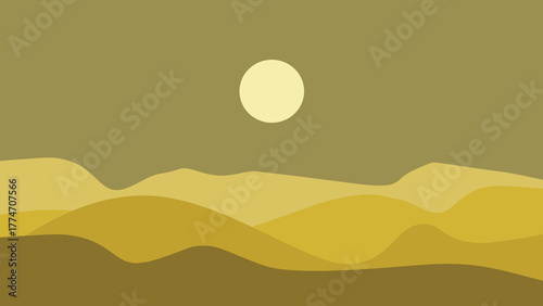 Illustration of night sky, full moon and mountains