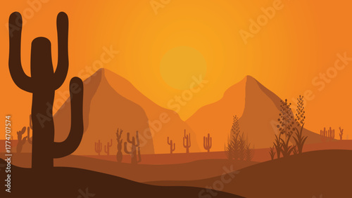 Illustration of a silhouette of a cactus and the West Texas desert.