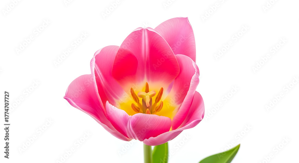 Fototapeta premium Vibrant Pink Tulip Flower Bloom Isolated on White Background Spring Beauty