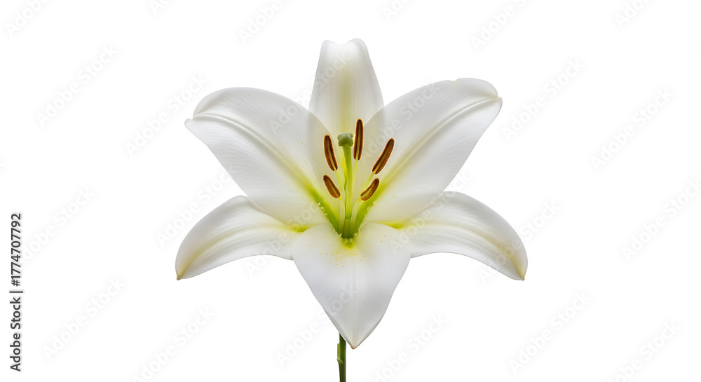 Fototapeta premium Elegant White Easter Lily Flower Isolated on White Background Symbol of Purity and Renewal