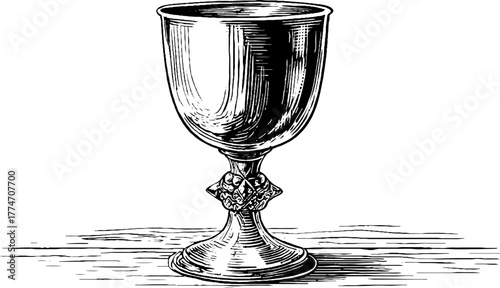 Ornate glass goblet with stem and reflections - vintage engraving for design and decoration