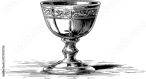 Elegant ornate glass goblet with reflections engraving for retro design