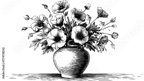 Vintage floral arrangement in antique porcelain vase for retro decor