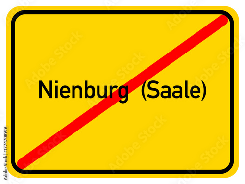 Illustration of a city exit sign for the city of Nienburg (Saale)