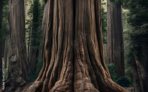 Redwood, Magnificent Giant Sequoia Trees in Redwood National Park A Close