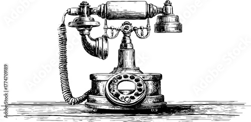 Vintage engraving of early 20th century candlestick phone